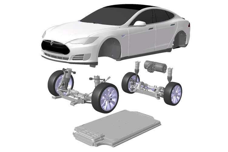 「图」特斯拉 Model S 电池组布置在底盘下方